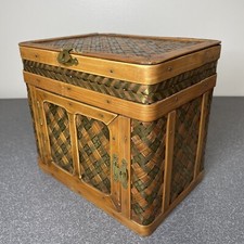 Armário de mesa vintage tecido à mão madeira bambu e latão caixa de armazenamento comprar usado  Enviando para Brazil