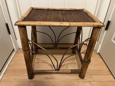 💙Mesa de tecido vintage MCM Boho Chinoiserie gaiola de bengala de tartaruga bambu vime rattan comprar usado  Enviando para Brazil