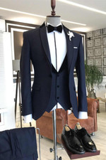 Terno masculino azul marinho xale lapela luxo noivo formatura festa smoking casamento 3 peças, usado comprar usado  Enviando para Brazil