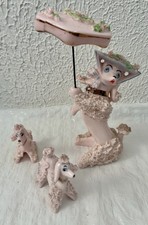 Guarda-chuva e chapéu vintage rosa poodle cachorro mãe com filhotes acabamento espaguete COMO ESTÁ, usado comprar usado  Enviando para Brazil