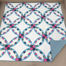 Colcha de retalhos vintage azul anel de casamento duplo tamanho queen algodão 86x86" comprar usado  Enviando para Brazil