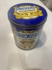 Lanchonetes vintage 1985 Snickers lata redonda de metal com tampa Mars, Inc comprar usado  Enviando para Brazil