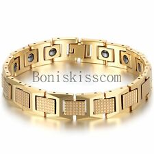 Pulseira masculina de elos de golfe elementos de terapia magnética de aço inoxidável tom dourado comprar usado  Enviando para Brazil