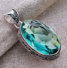 Pingente de corte oval de prata esterlina 925 feito à mão pedra preciosa topázio Aquamrine comprar usado  Enviando para Brazil