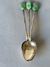 Usado, Conjunto antigo de 3 colheres de jade de prata esterlina padrão bambu Hong Kong 4 1/4" comprar usado  Enviando para Brazil