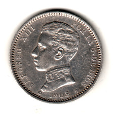 Usado, ESPAÑA 1 peseta plata 1903 SM. V.  *19* *03* ALFONSO XIII  -  Tipo Cadete comprar usado  Enviando para Brazil