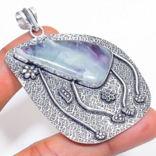 Pingente de prata esterlina 925 étnico feito à mão com pedra preciosa fluorita 2,9" v977, usado comprar usado  Enviando para Brazil