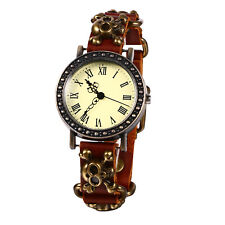 Relógio de pulso masculino feminino retrô pulseira de couro caveira quartzo pulseira punho comprar usado  Enviando para Brazil