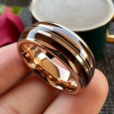 Anel de corda de guitarra de ouro rosa 8 mm para homens mulheres anel de tungstênio com incrustação de madeira real comprar usado  Enviando para Brazil