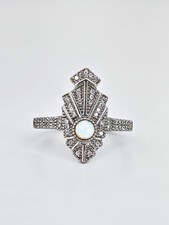 Usado, Anel estilo art déco fã de zircônia cúbica opala prata, tamanho P 1/2, 7 3/4 EUA comprar usado  Enviando para Brazil