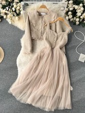 Conjuntos femininos casacos cardigã curto sênior + camis malha saias longas streetwear inverno comprar usado  Enviando para Brazil