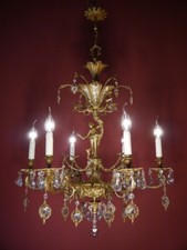 LUSTRE FRANCÊS ANTIGO LATÃO BAILARINA VIDRO CRISTAL 6 LÂMPADAS Ø 26" comprar usado  Enviando para Brazil