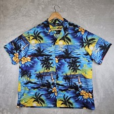 Camisa havaiana masculina Royal Creations 2XL azul palmeira oceano pôr do sol imagem P/S comprar usado  Enviando para Brazil