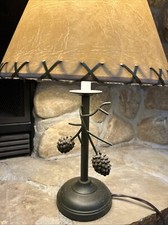 Abajur de mesa rústico luz floresta cabine lodge metal pinha 22” sem sombra comprar usado  Enviando para Brazil