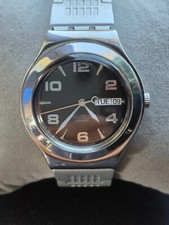 2005 Swatch Irony Watch YGS737 Nova Bateria Relógio de Aço Inoxidável Face Preta comprar usado  Enviando para Brazil