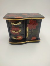 Cajonera vintage caja para joyería flor negra y roja hecha a mano segunda mano  Embacar hacia Mexico