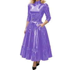 Usado, Vestido longo feminino elegante feminino gola alta couro PVC sólido linha A comprar usado  Enviando para Brazil