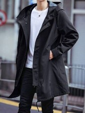 Casaco trench coat longo primavera outono masculino com capuz corta-vento preto, usado comprar usado  Enviando para Brazil