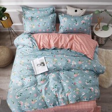 Conjunto de capa de cama com estampa de grade rosa capa de edredom lençol fronhas conjunto de roupa de cama, usado comprar usado  Enviando para Brazil
