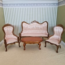 Juego de muebles, sofá, sillones y mesa para casa de muñecas escala 1:12 SHF191 segunda mano  Embacar hacia Mexico