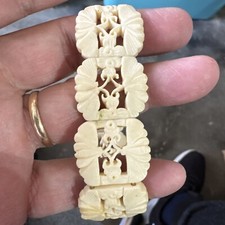 Pulseira floral feminina esculpida à mão expansível painel de osso de vaca bovina/doméstica  comprar usado  Enviando para Brazil
