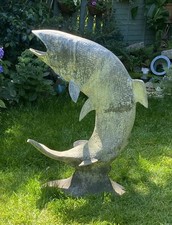 Fonte de água antiga de liga fundida para jardim peixe salmão truta grande 90cm comprar usado  Enviando para Brazil