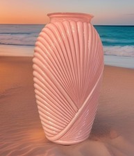 Vaso de vidro vintage 1980’s rosa arte grande art déco drapeado concha ou vaso com nervuras 13’’ comprar usado  Enviando para Brazil