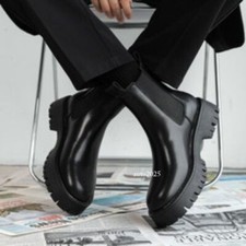 Botas Chelsea masculinas plataforma couro sintético biqueira alta redonda moda fumante comprar usado  Enviando para Brazil