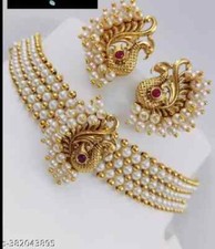Gargantilha folheada a ouro indiana Bollywood conjunto de brincos e colar de noiva colar de joias comprar usado  Enviando para Brazil