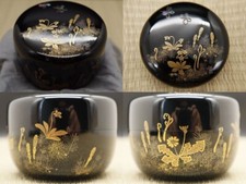Laca japonesa madeira chá caddy Natsume com borboletas sobre prado de primavera (605) comprar usado  Enviando para Brazil
