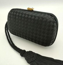 BOTTEGA VENETA acessório caixa embreagem Intrecciato cetim preto bolsa de festa autêntica comprar usado  Enviando para Brazil