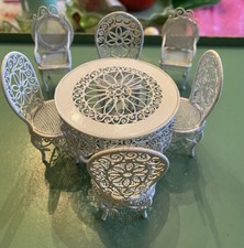 Conjunto de mesa de jardim vintage vitoriana casa de bonecas arame de vime pátio gramado comprar usado  Enviando para Brazil