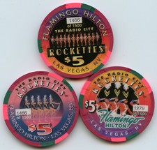 Conjunto de 3 chips Flamingo Hilton Radio City Rockettes US$ 5 LE Las Vegas 1998, usado comprar usado  Enviando para Brazil