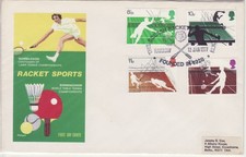 Selos GB capa primeiro dia raquete esportes, tênis, rede bola de badminton PHILART 1977 comprar usado  Enviando para Brazil