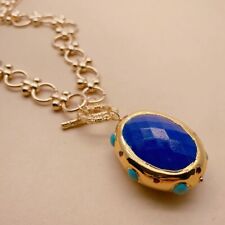 Colar pingente azul jade turquesa folheado a ouro corrente colares simples, usado comprar usado  Enviando para Brazil