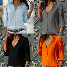 Camisa/blusa feminina casual de chiffon com botões plus size manga longa gola V comprar usado  Enviando para Brazil