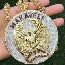 Usado, Pingente personalizado masculino de moissanita redonda 5 quilates MAKAVELI folheado a ouro 14K dois tons 2 polegadas comprar usado  Enviando para Brazil