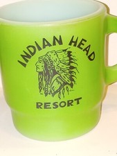 Usado, Caneca de vidro de leite Anchor Hocking Fire King INDIAN HEAD RESORT NEW HAMPSHIRE GREEN comprar usado  Enviando para Brazil
