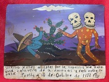 Usado, Arte popular mexicana crânio duplo criatura ataca homem pintado lata ex voto Retablo comprar usado Usado, Arte popular mexicana crânio duplo criatura ataca homem pintado lata ex voto Retablo comprar usado  Enviando para Brazil