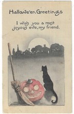 Usado, Cartão postal de Halloween JOL Broom Cat "I Wish you a most joyous eve..." comprar usado  Enviando para Brazil