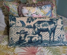 Travesseiro de arremesso lombar vintage 15 X 27 verde acolchoado com estampa de fazenda de vacas comprar usado  Enviando para Brazil