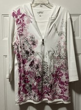 Moletom com capuz feminino Style & Co Sport XL branco com forro térmico design floral 1/4 zíper comprar usado  Enviando para Brazil