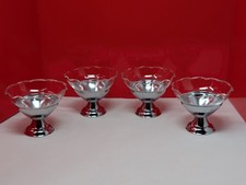 Conjunto de 4 tigelas de xerbete vintage de alumínio e vidro sorvete sundae aro recortado  comprar usado  Enviando para Brazil