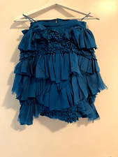 Mini-saia Aurelio Costarella com babado de seda azul-petróleo 0 comprar usado  Enviando para Brazil
