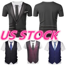 Camiseta smoking masculina estampada em 3D gravata borboleta engraçada terno falso colete camiseta blusa comprar usado  Enviando para Brazil
