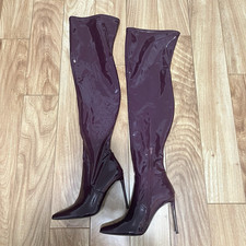 Botas longas femininas Steve Madden 8,5 vermelho borgonha brilhante patente acima do joelho salto comprar usado  Enviando para Brazil