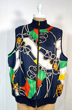Colete feminino vintage anos 90 Ralph Lauren acolchoado de seda pura estampa náutica com zíper tamanho XL comprar usado  Enviando para Brazil