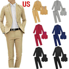 Blazer masculino 3 peças terno slim fit smoking com um botão jaqueta colete + conjunto de calça, usado comprar usado  Enviando para Brazil