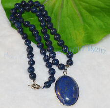 Colar pingente oval contas redondas de pedra preciosa lápis-lazúli egípcio azul natural comprar usado  Enviando para Brazil