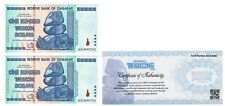 ZIM Zimbábue 100 trilhões notas 2 peças nota AA/2008, certificado de autenticidade não circulado Parker, usado comprar usado  Enviando para Brazil